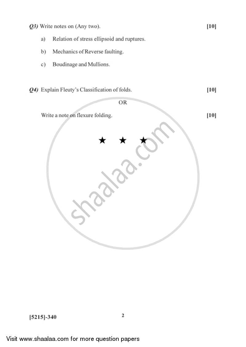 Structural Geology 2017-2018 - B.Sc. - Semester 5 (TYBSc) - University of Pune question paper with PDF download