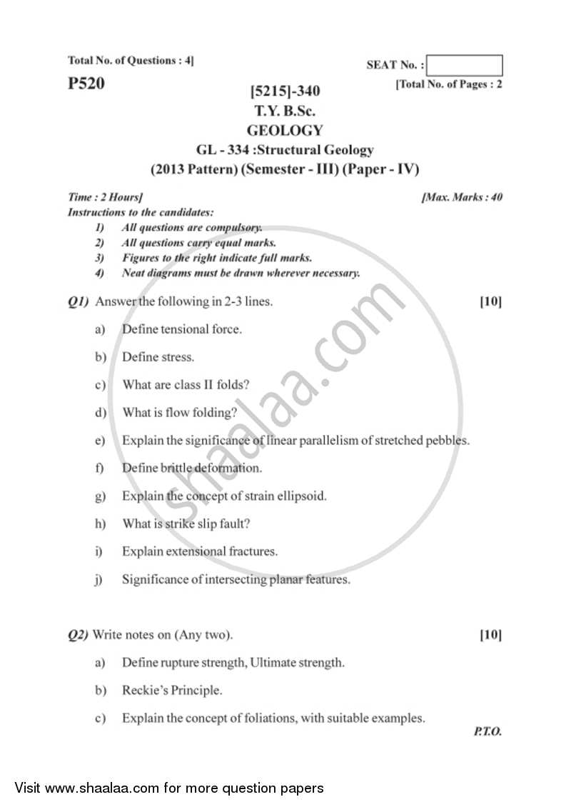 Structural Geology 2017-2018 - B.Sc. - Semester 5 (TYBSc) - University of Pune question paper with PDF download