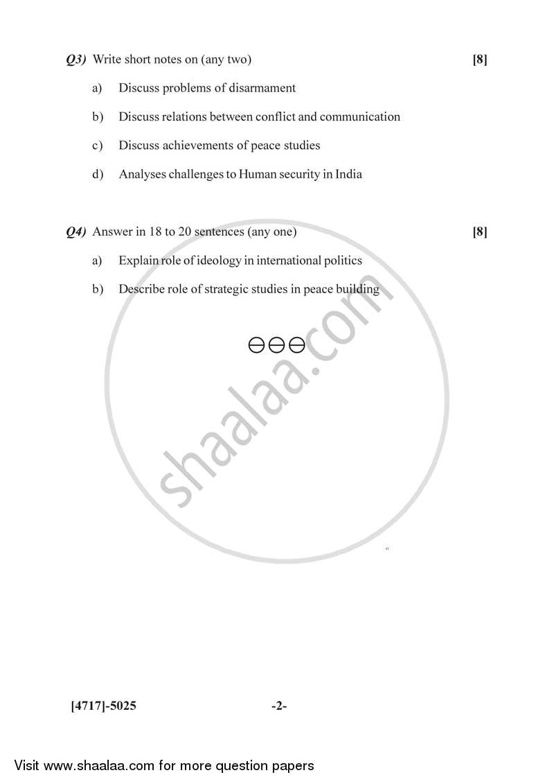 Study of Conflicts and Peace 2014-2015 - B.Sc. - Semester 3 (SYBSc) - University of Pune question paper with PDF download