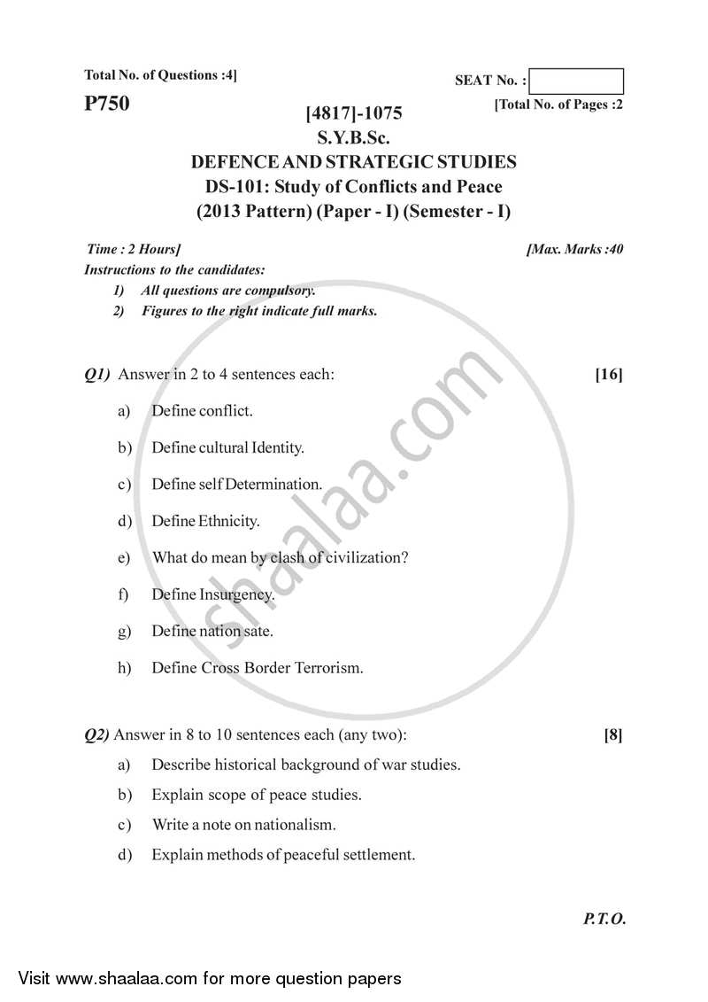 Study of Conflicts and Peace 2015-2016 - B.Sc. - Semester 3 (SYBSc) - University of Pune question paper with PDF download