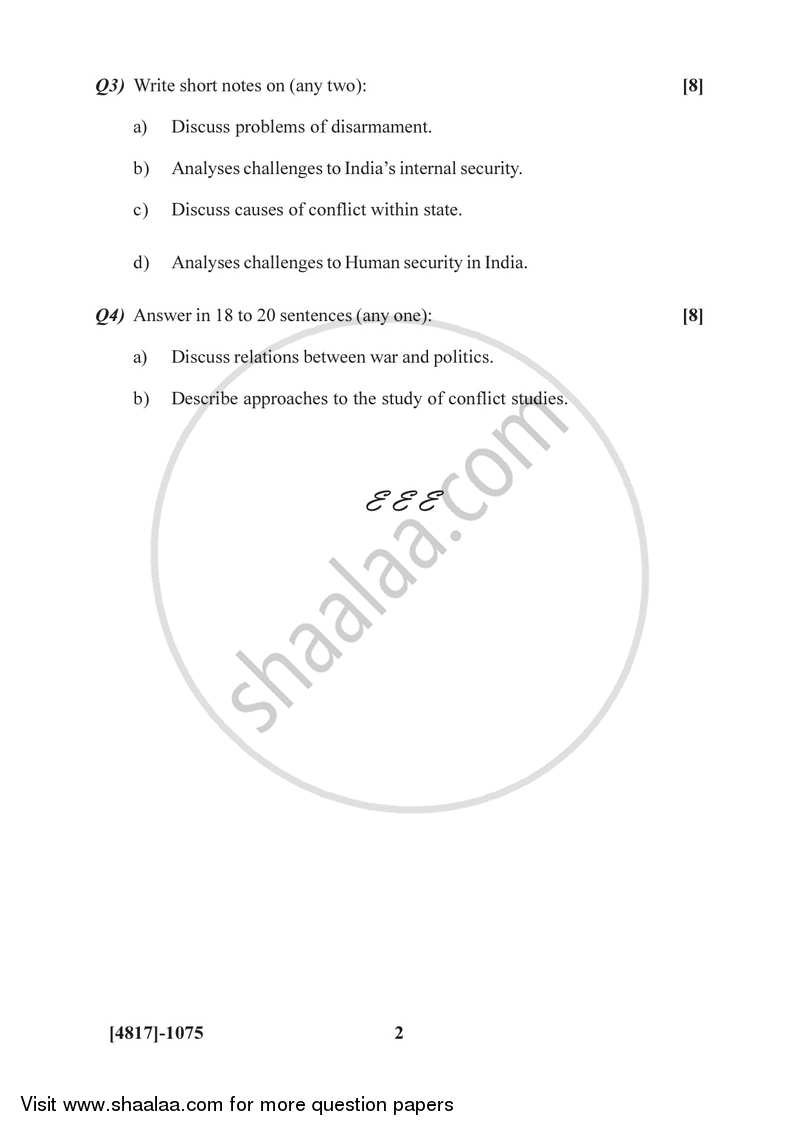 Study of Conflicts and Peace 2015-2016 - B.Sc. - Semester 3 (SYBSc) - University of Pune question paper with PDF download