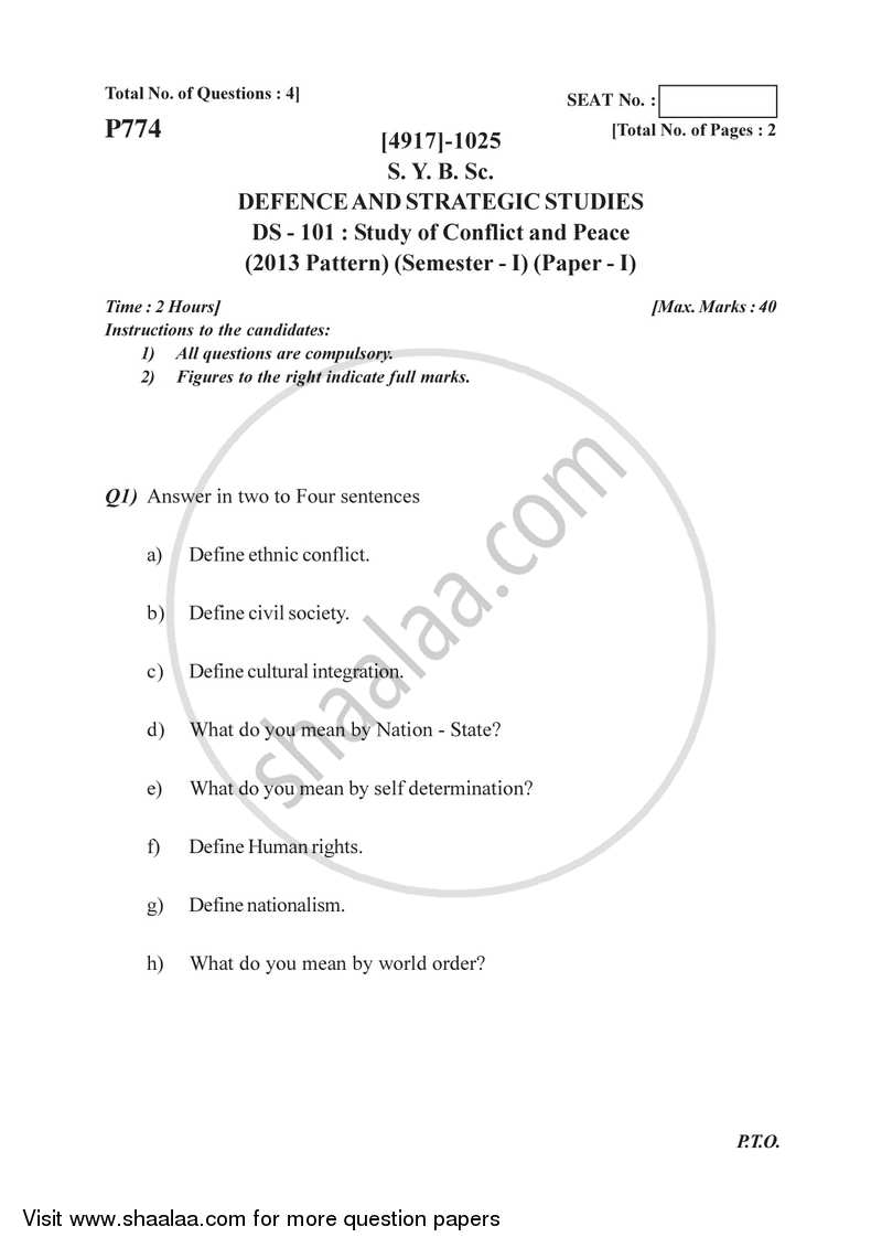 Study of Conflicts and Peace 2015-2016 - B.Sc. - Semester 3 (SYBSc) - University of Pune question paper with PDF download