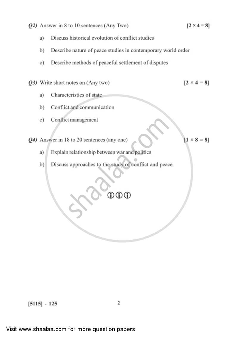 Study of Conflicts and Peace 2016-2017 - B.Sc. - Semester 3 (SYBSc) - University of Pune question paper with PDF download