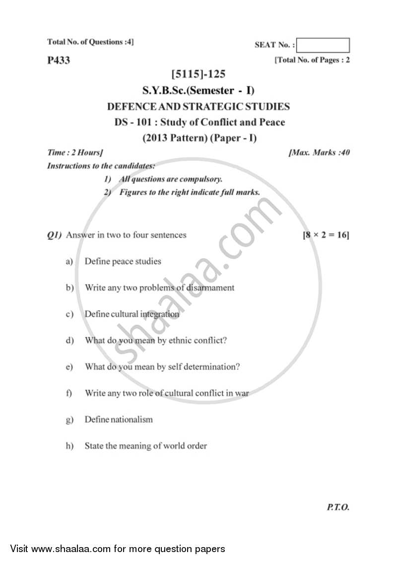 Study of Conflicts and Peace 2016-2017 - B.Sc. - Semester 3 (SYBSc) - University of Pune question paper with PDF download