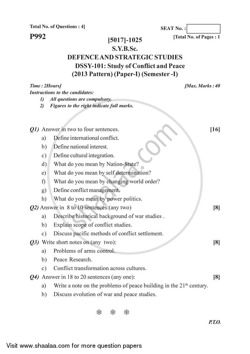 Study of Conflicts and Peace 2016-2017 - B.Sc. - Semester 3 (SYBSc) - University of Pune question paper with PDF download