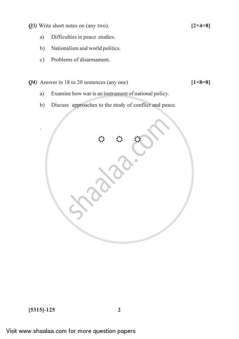 Study of Conflicts and Peace 2017-2018 - B.Sc. - Semester 3 (SYBSc) - University of Pune question paper with PDF download