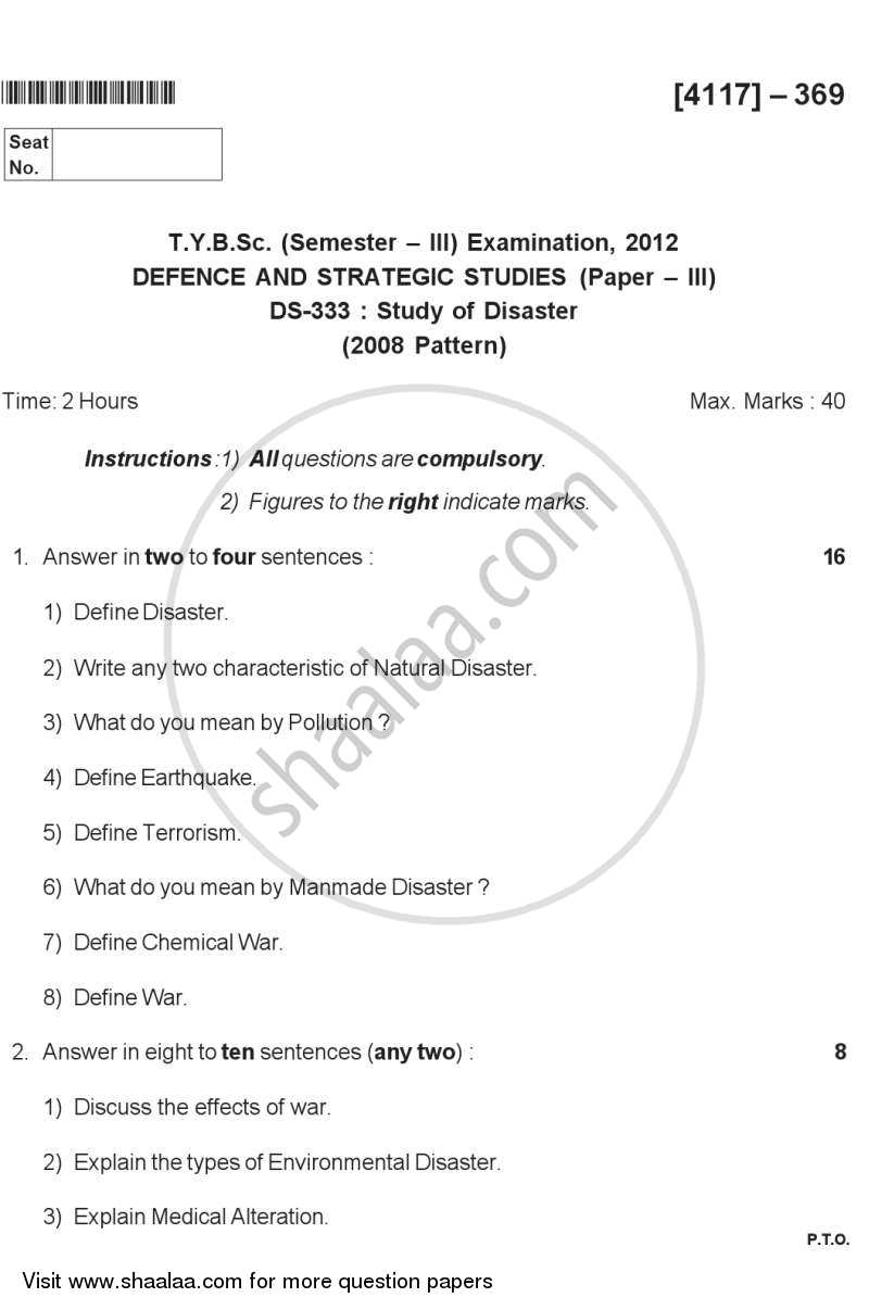Study of Disaster 2012-2013 - B.Sc. - Semester 5 (TYBSc) - University of Pune question paper with PDF download