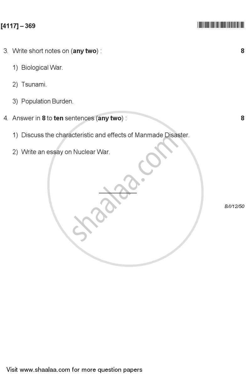 Study of Disaster 2012-2013 - B.Sc. - Semester 5 (TYBSc) - University of Pune question paper with PDF download