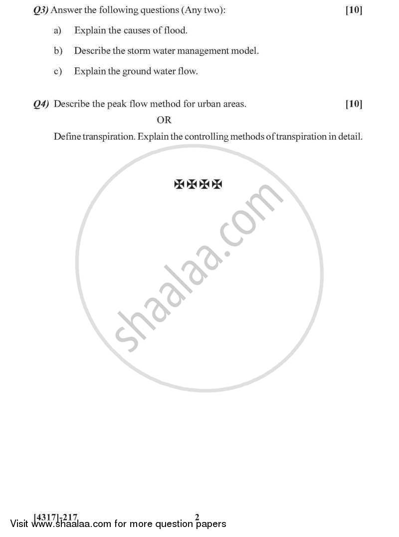 Surface and Groundwater Hydrology 2013-2014 - B.Sc. - Semester 4 (SYBSc) - University of Pune question paper with PDF download