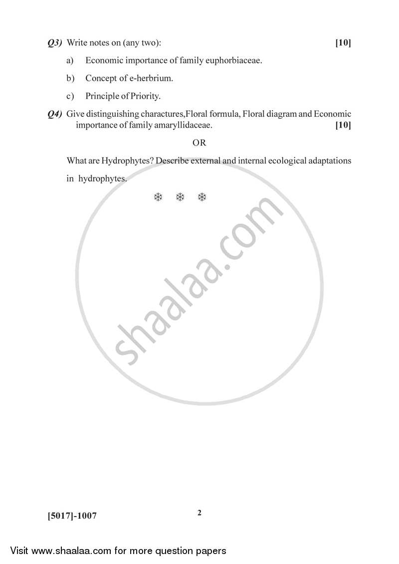 Taxonomy of Angiosperms and Plant Community 2016-2017 - B.Sc. - Semester 3 (SYBSc) - University of Pune question paper with PDF download