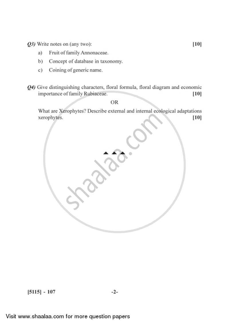Taxonomy of Angiosperms and Plant Community 2016-2017 - B.Sc. - Semester 3 (SYBSc) - University of Pune question paper with PDF download