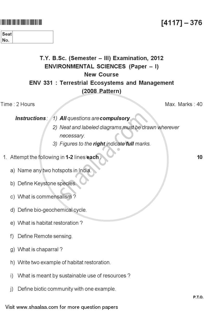 Terrestrial Ecosystems and Management 2012-2013 - B.Sc. - Semester 5 (TYBSc) - University of Pune question paper with PDF download