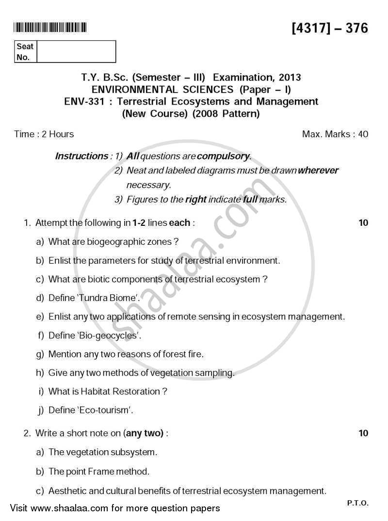 Terrestrial Ecosystems and Management 2013-2014 - B.Sc. - Semester 5 (TYBSc) - University of Pune question paper with PDF download