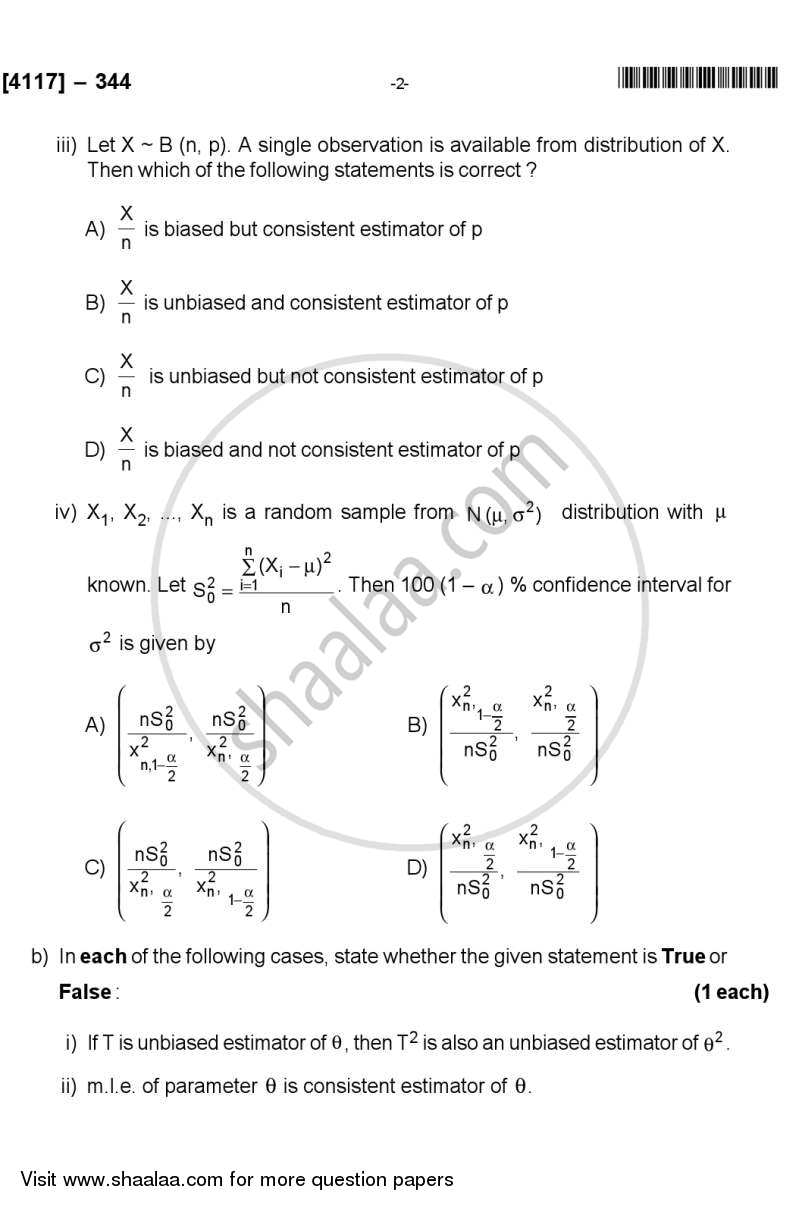 Theory of Estimation 2012-2013 - B.Sc. - Semester 5 (TYBSc) - University of Pune question paper with PDF download
