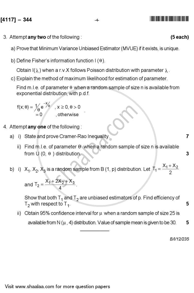 Theory of Estimation 2012-2013 - B.Sc. - Semester 5 (TYBSc) - University of Pune question paper with PDF download