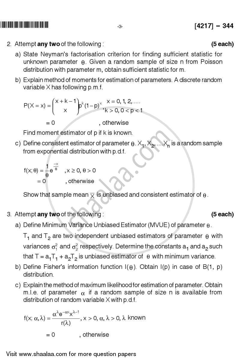 Theory of Estimation 2012-2013 - B.Sc. - Semester 5 (TYBSc) - University of Pune question paper with PDF download