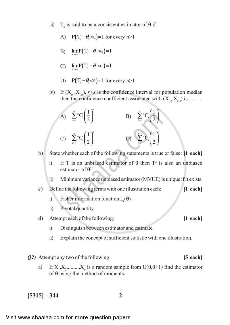 Theory of Estimation 2017-2018 - B.Sc. - Semester 5 (TYBSc) - University of Pune question paper with PDF download