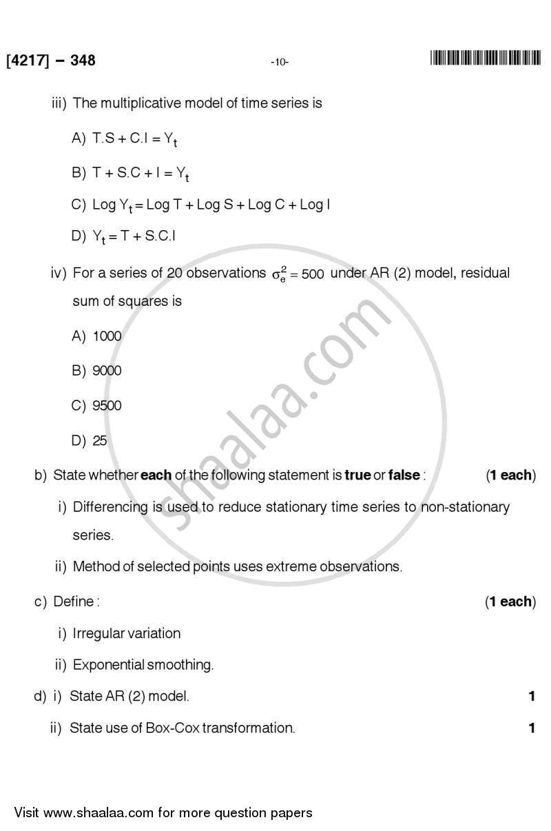 Time Series Analysis 2012-2013 - B.Sc. - Semester 5 (TYBSc) - University of Pune question paper with PDF download