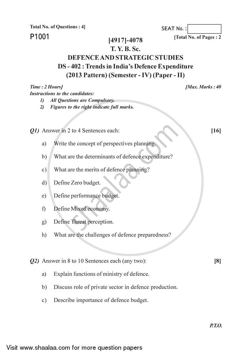 Trends in India’s Defence Expenditure 2015-2016 - B.Sc. - Semester 6 (TYBSc) - University of Pune question paper with PDF download