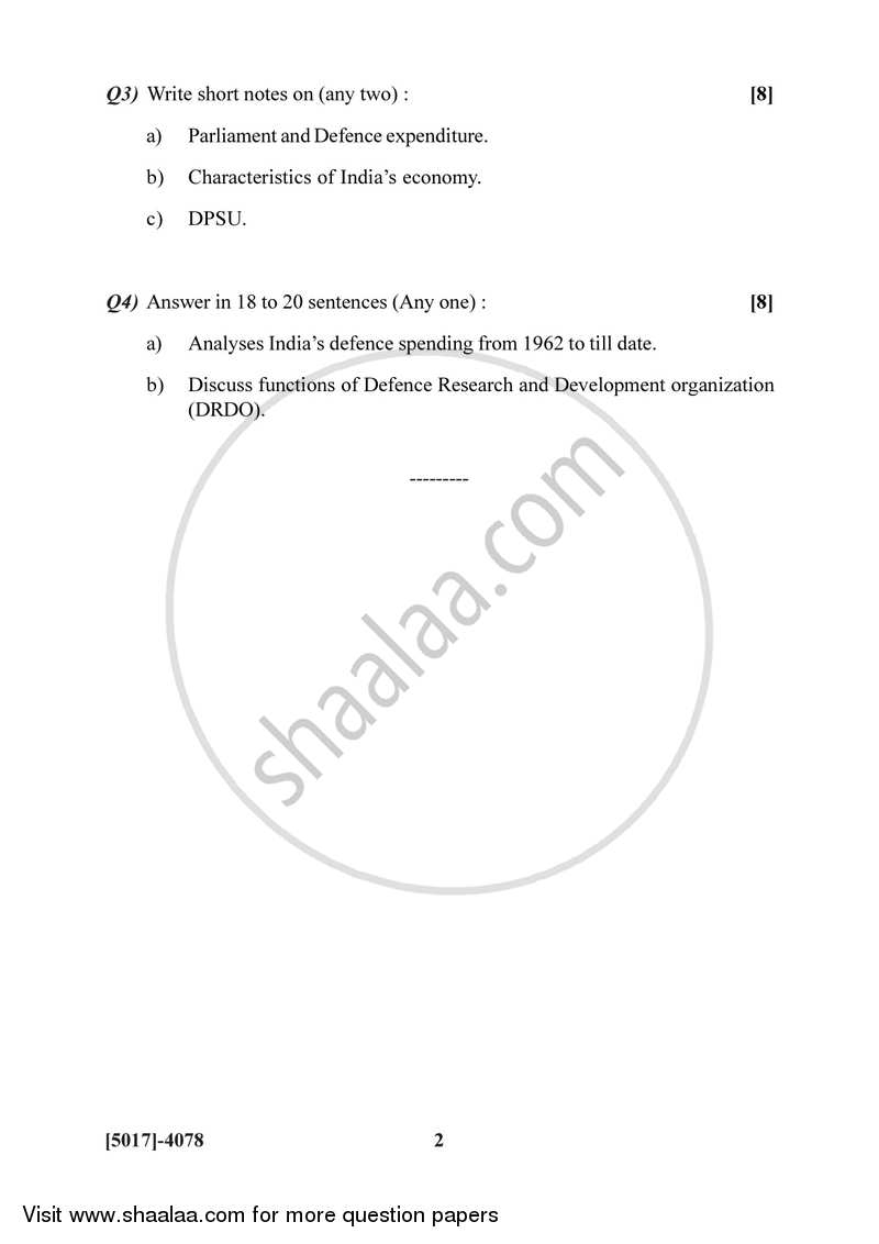 Trends in India’s Defence Expenditure 2016-2017 - B.Sc. - Semester 6 (TYBSc) - University of Pune question paper with PDF download