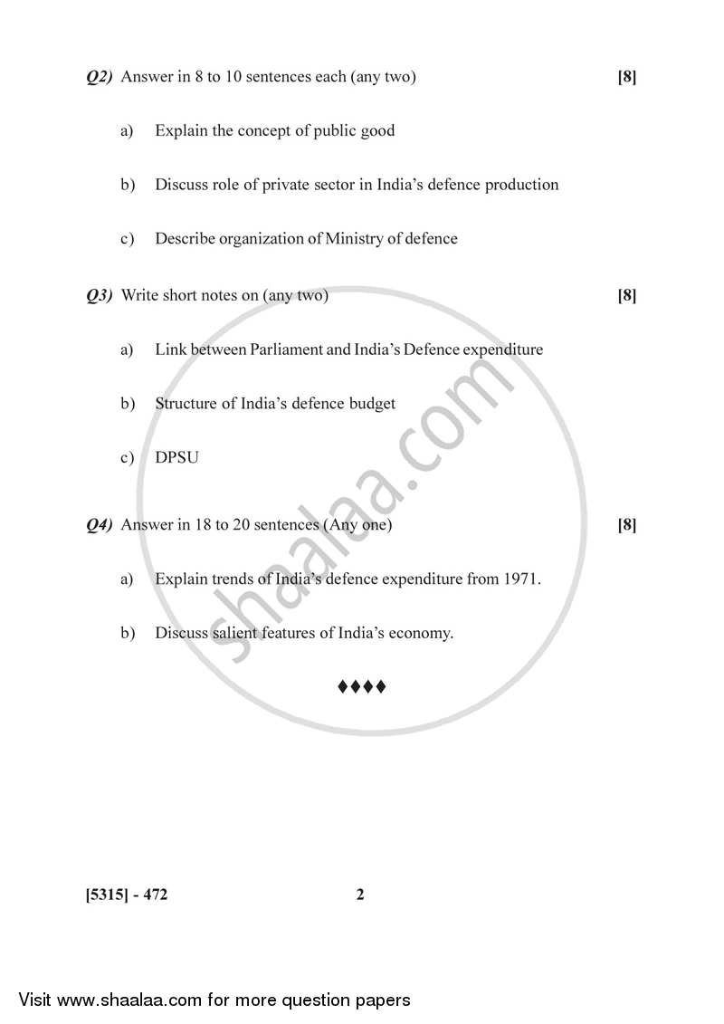 Trends in India’s Defence Expenditure 2017-2018 - B.Sc. - Semester 6 (TYBSc) - University of Pune question paper with PDF download