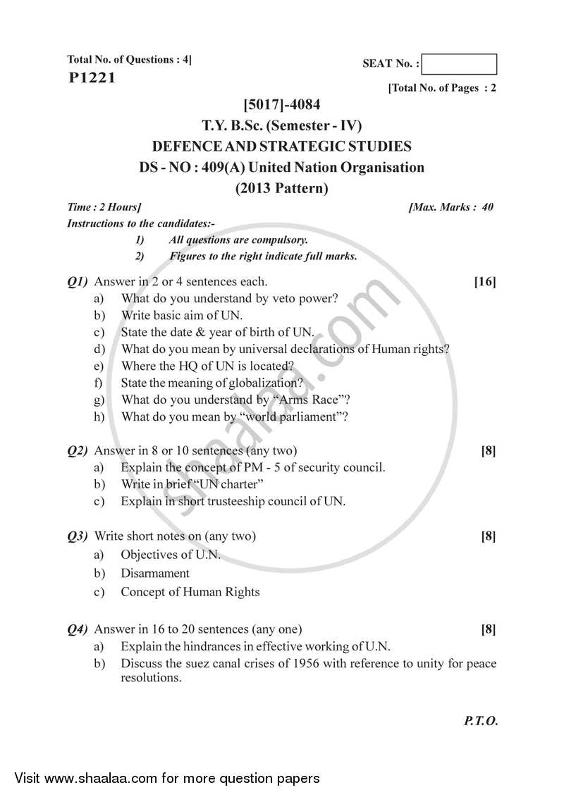 United Nations Organisation 2016-2017 - B.Sc. - Semester 6 (TYBSc) - University of Pune question paper with PDF download