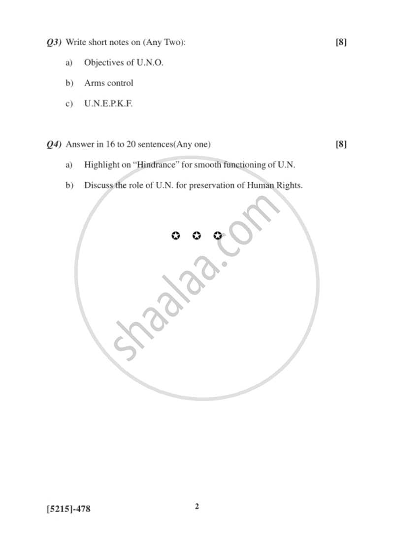 United Nations Organisation 2017-2018 - B.Sc. - Semester 6 (TYBSc) - University of Pune question paper with PDF download
