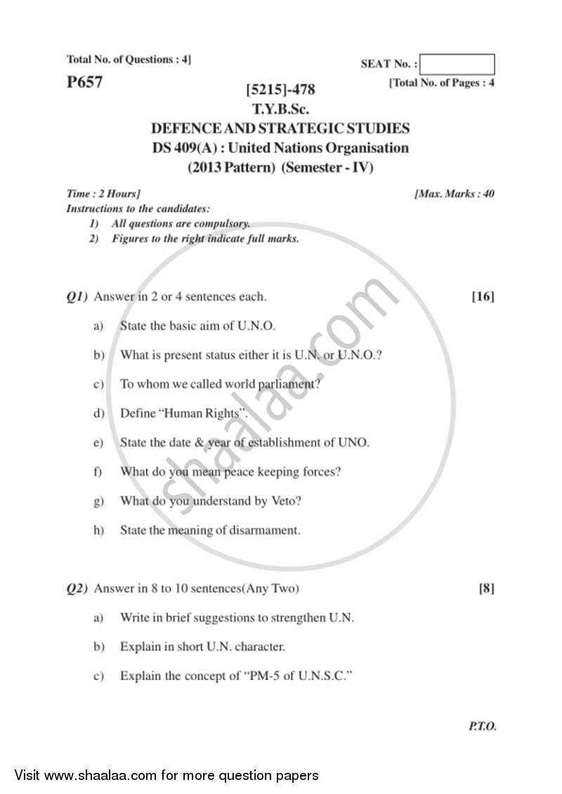 United Nations Organisation 2017-2018 - B.Sc. - Semester 6 (TYBSc) - University of Pune question paper with PDF download