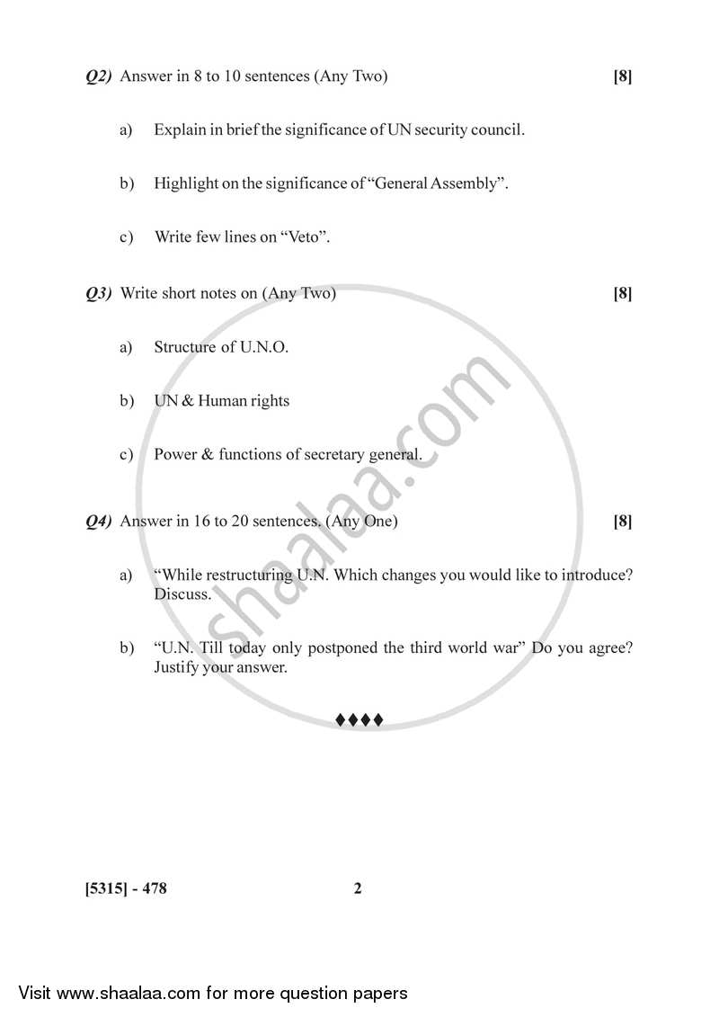 United Nations Organisation 2017-2018 - B.Sc. - Semester 6 (TYBSc) - University of Pune question paper with PDF download