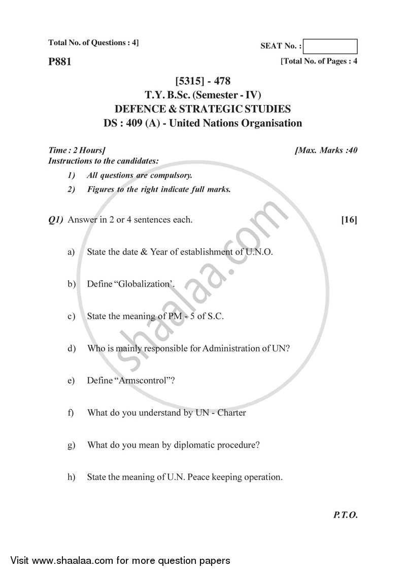 United Nations Organisation 2017-2018 - B.Sc. - Semester 6 (TYBSc) - University of Pune question paper with PDF download