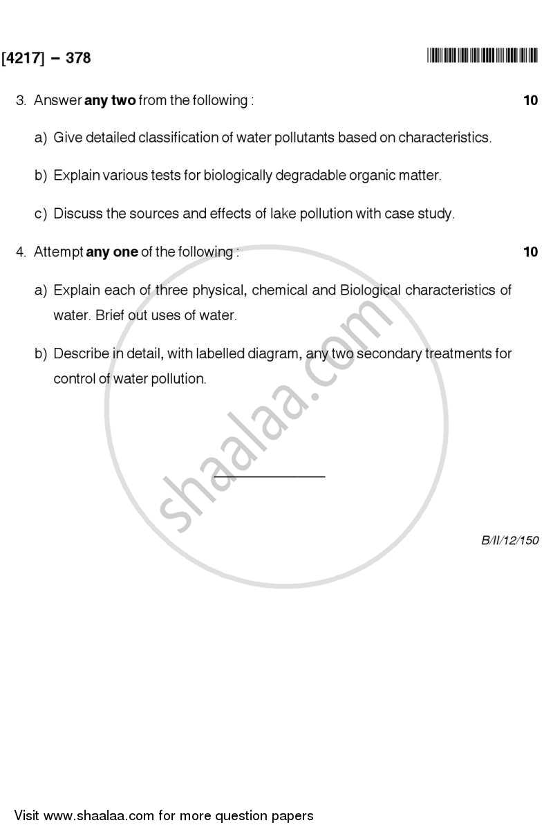 Water Quality 2012-2013 - B.Sc. - Semester 5 (TYBSc) - University of Pune question paper with PDF download