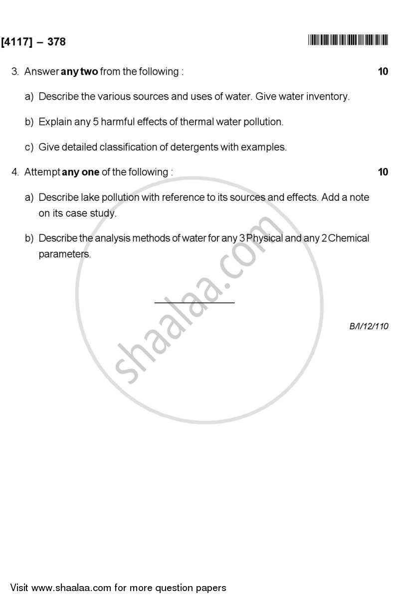 Water Quality 2012-2013 - B.Sc. - Semester 5 (TYBSc) - University of Pune question paper with PDF download