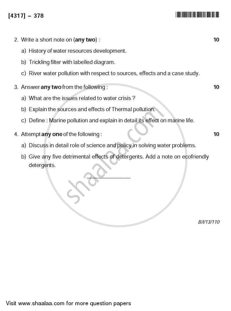 Water Quality 2013-2014 - B.Sc. - Semester 5 (TYBSc) - University of Pune question paper with PDF download