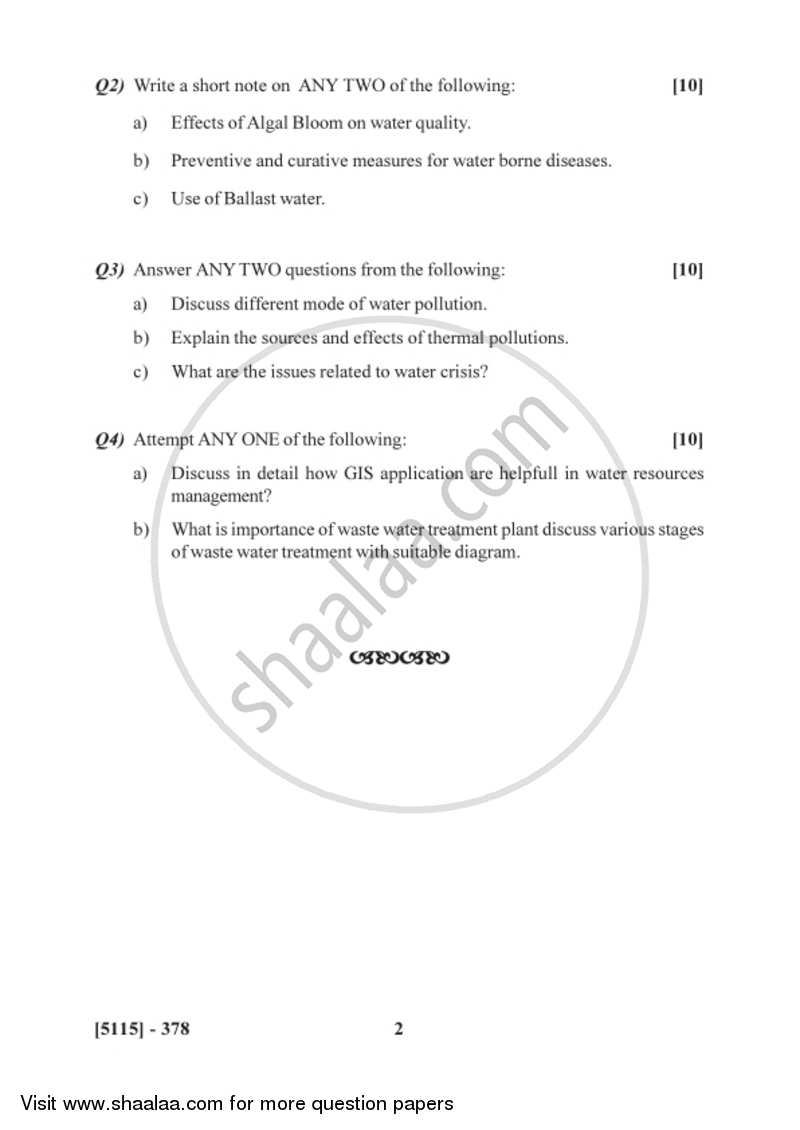 Water Quality 2016-2017 - B.Sc. - Semester 5 (TYBSc) - University of Pune question paper with PDF download