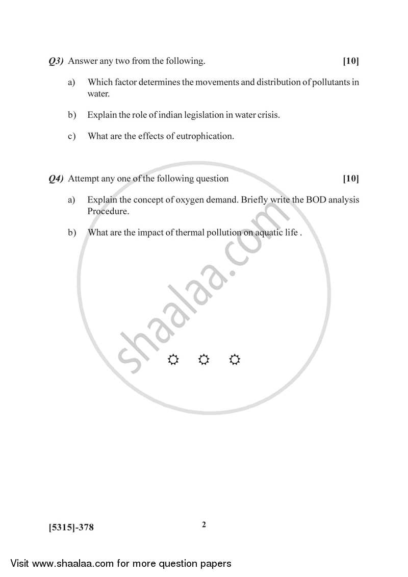 Water Quality 2017-2018 - B.Sc. - Semester 5 (TYBSc) - University of Pune question paper with PDF download