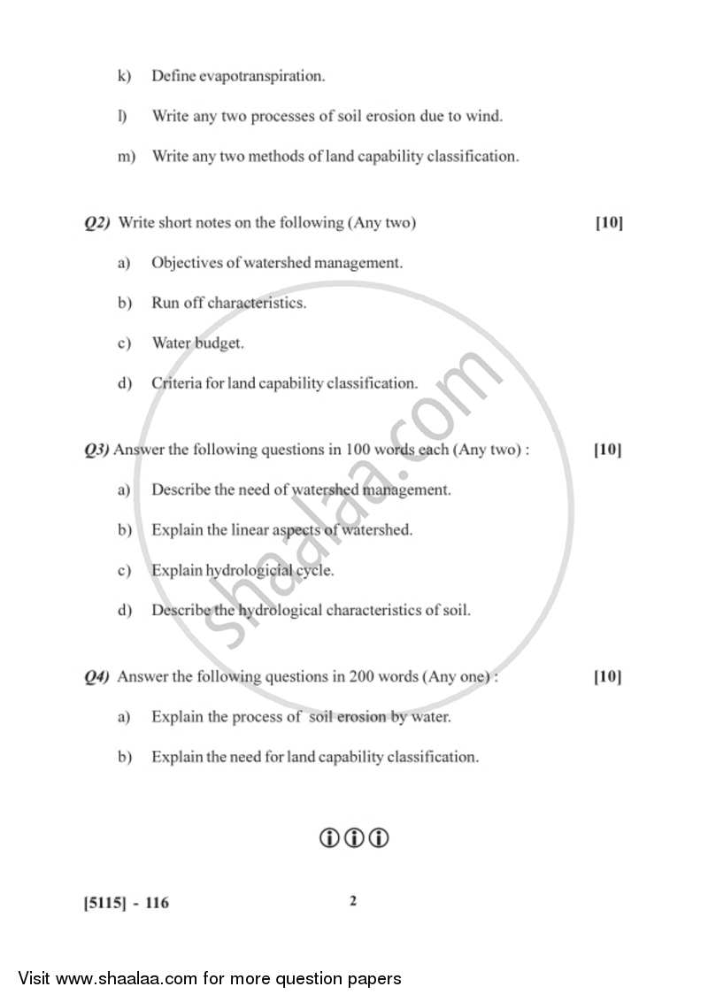 Watershed Management 1 2016-2017 - B.Sc. - Semester 3 (SYBSc) - University of Pune question paper with PDF download