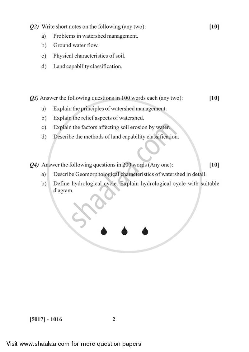 Watershed Management 1 2016-2017 - B.Sc. - Semester 3 (SYBSc) - University of Pune question paper with PDF download