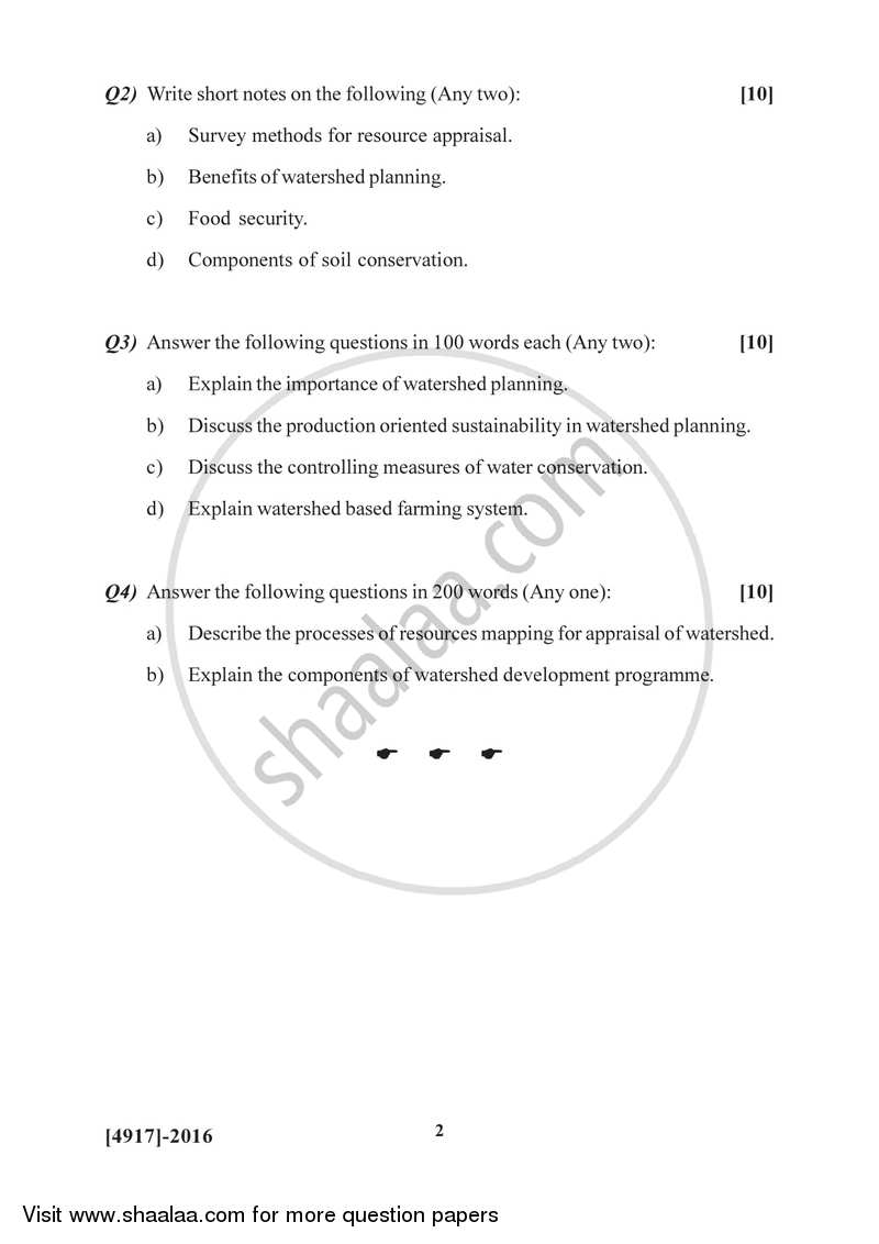 Watershed Management 2015-2016 - B.Sc. - Semester 4 (SYBSc) - University of Pune question paper with PDF download
