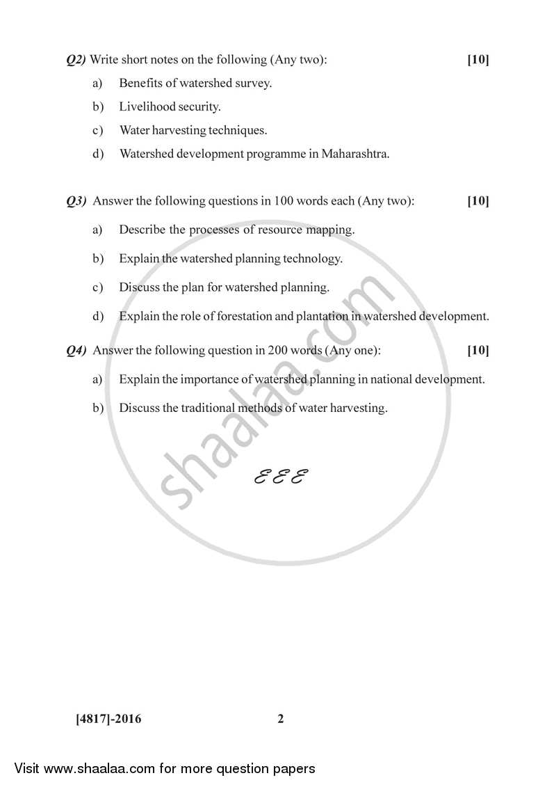 Watershed Management 2015-2016 - B.Sc. - Semester 4 (SYBSc) - University of Pune question paper with PDF download