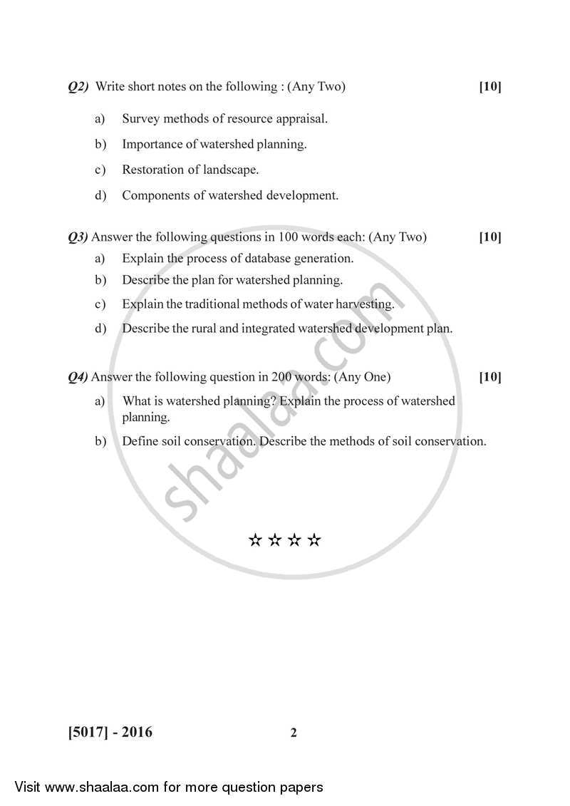 Watershed Management 2016-2017 - B.Sc. - Semester 4 (SYBSc) - University of Pune question paper with PDF download