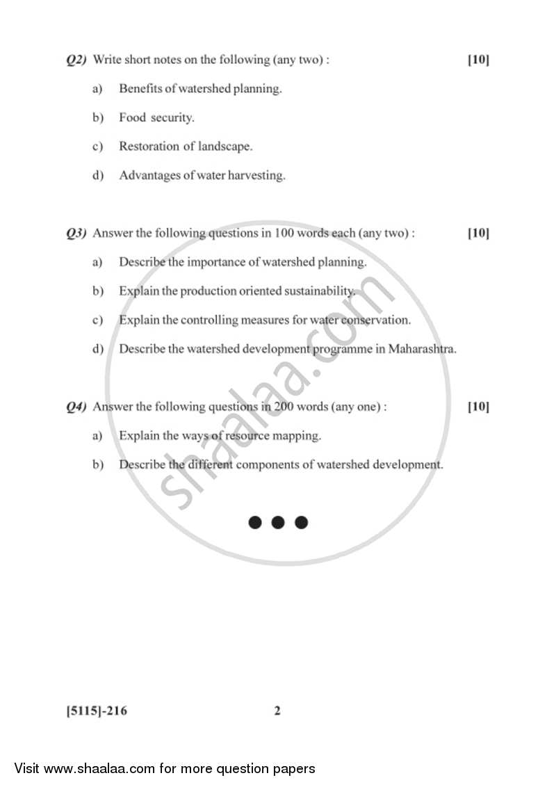 Watershed Management 2016-2017 - B.Sc. - Semester 4 (SYBSc) - University of Pune question paper with PDF download