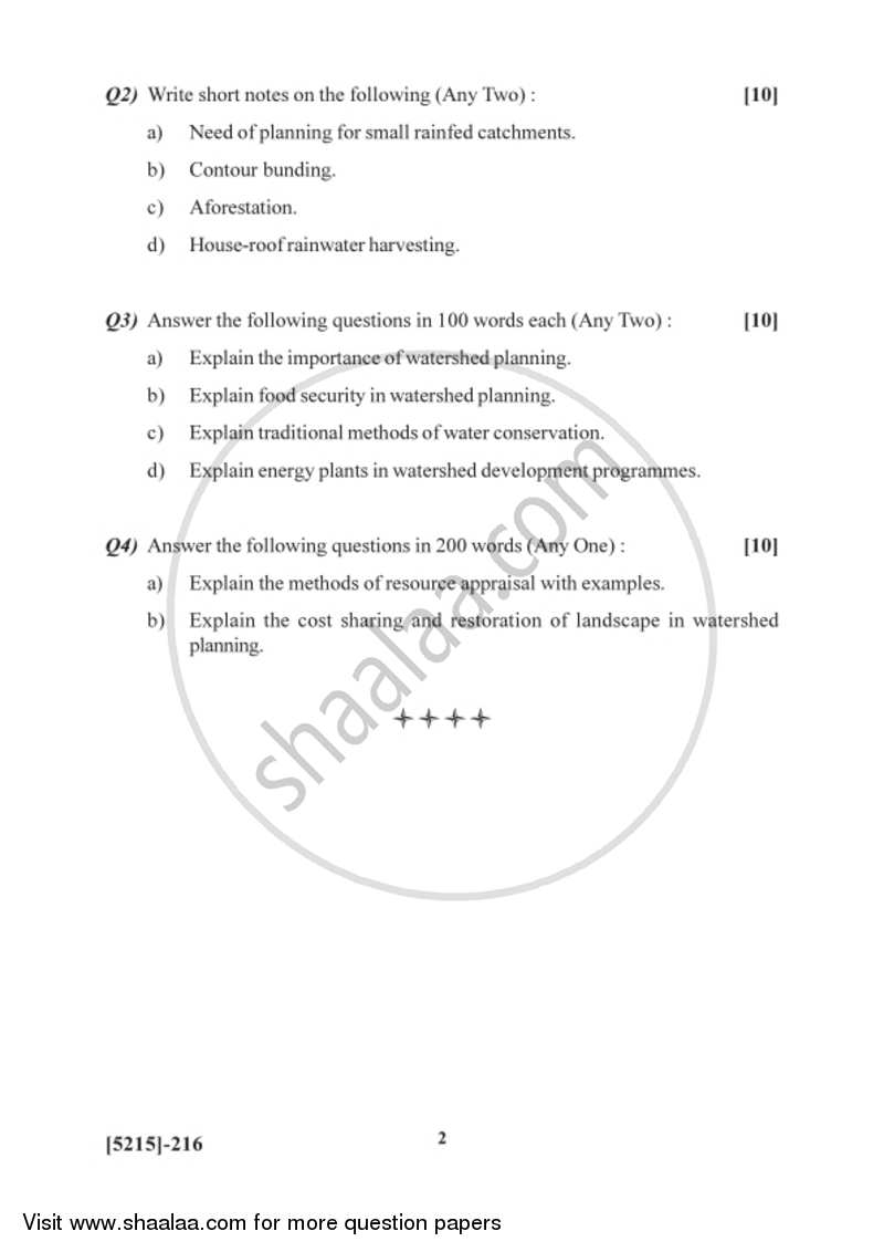 Watershed Management 2017-2018 - B.Sc. - Semester 4 (SYBSc) - University of Pune question paper with PDF download