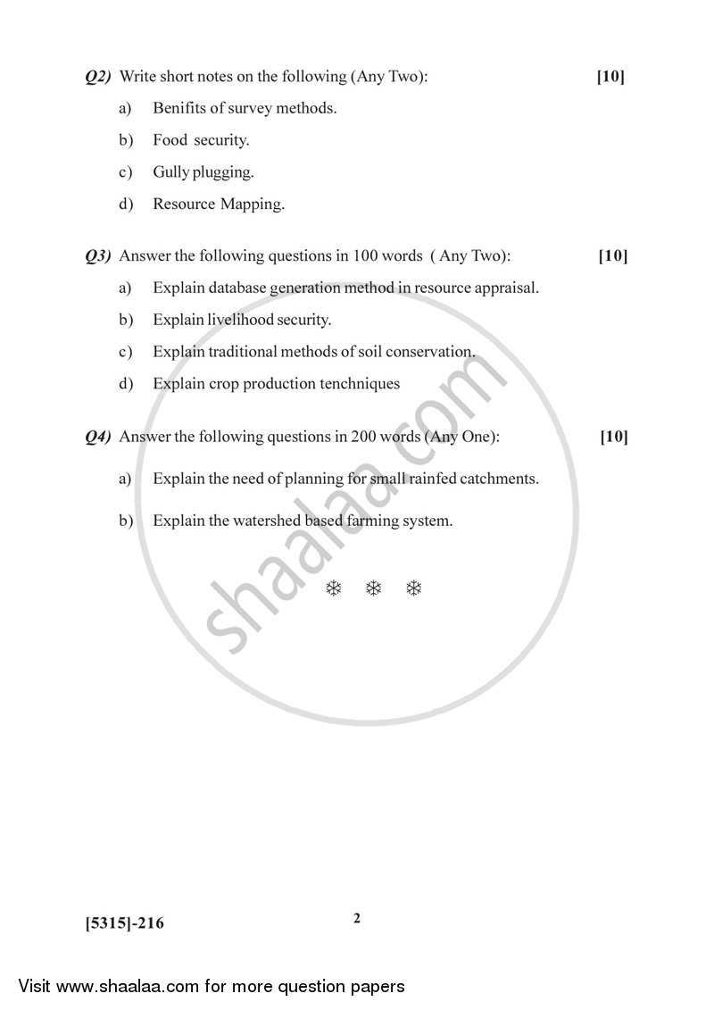 Watershed Management 2017-2018 - B.Sc. - Semester 4 (SYBSc) - University of Pune question paper with PDF download