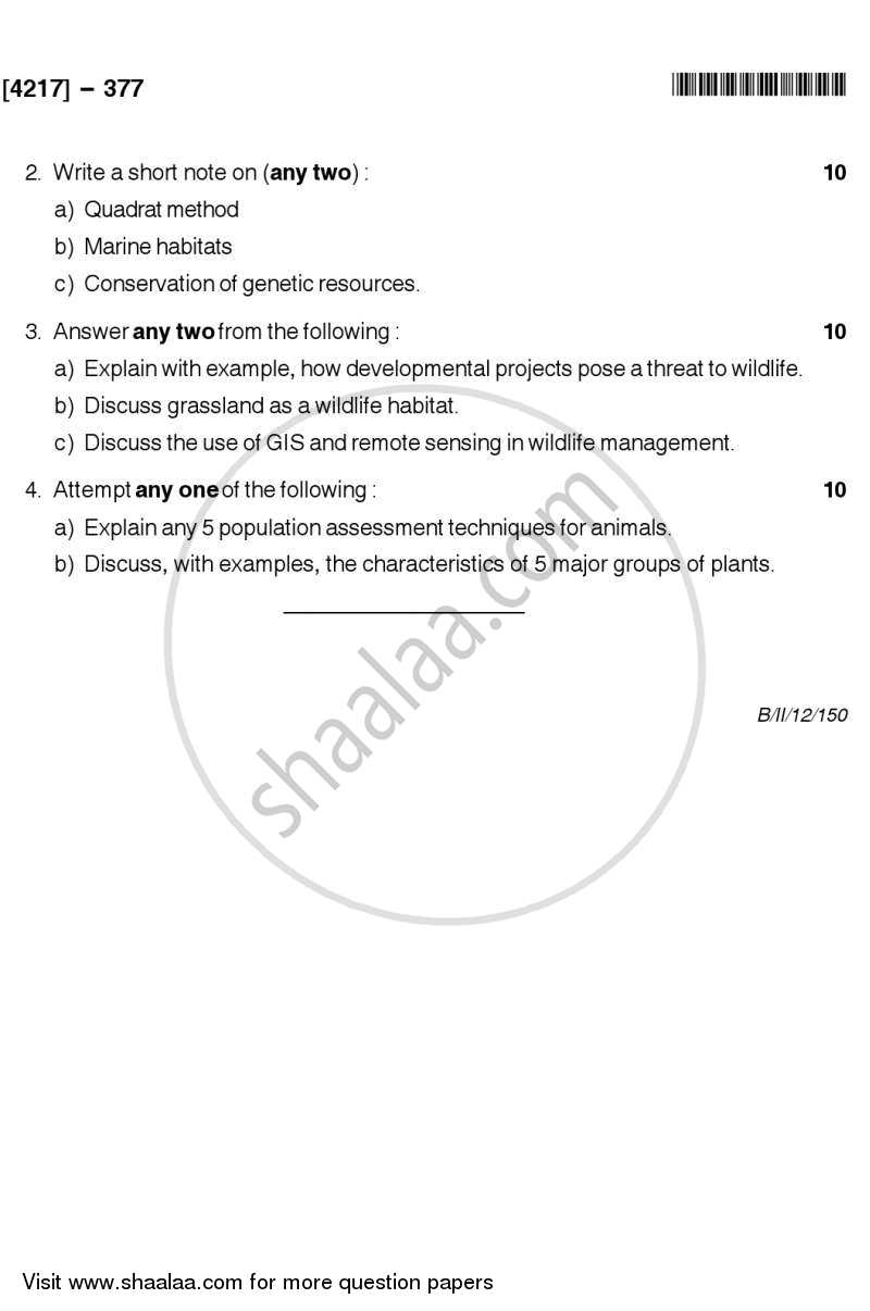 Wildlife Biology 2012-2013 - B.Sc. - Semester 5 (TYBSc) - University of Pune question paper with PDF download