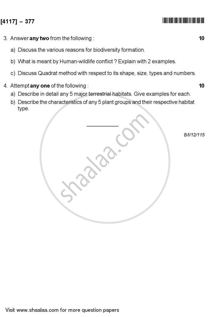 Wildlife Biology 2012-2013 - B.Sc. - Semester 5 (TYBSc) - University of Pune question paper with PDF download