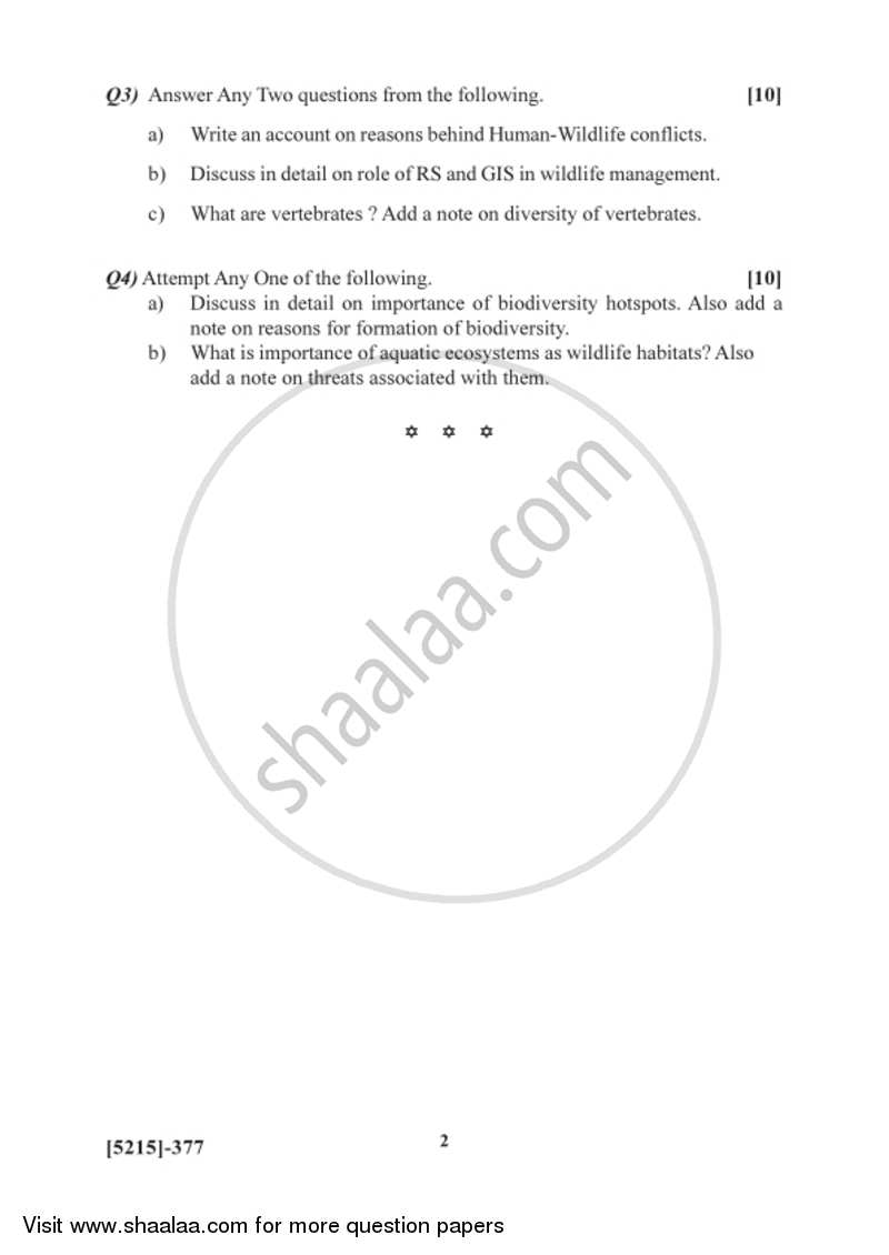 Wildlife Biology 2017-2018 - B.Sc. - Semester 5 (TYBSc) - University of Pune question paper with PDF download