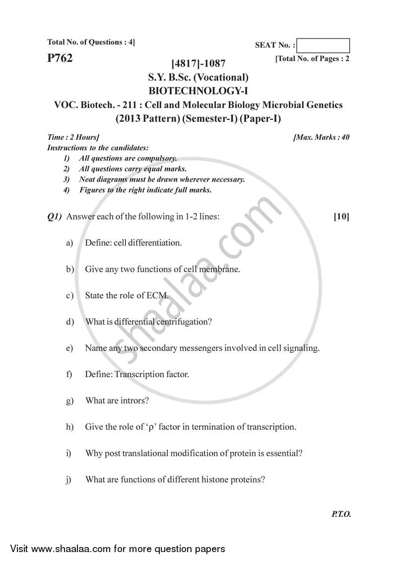 Cell and Molecular Biology Microbial Genetics 2015-2016 Semester 3 (FYBSc) - University of Pune question paper with PDF download