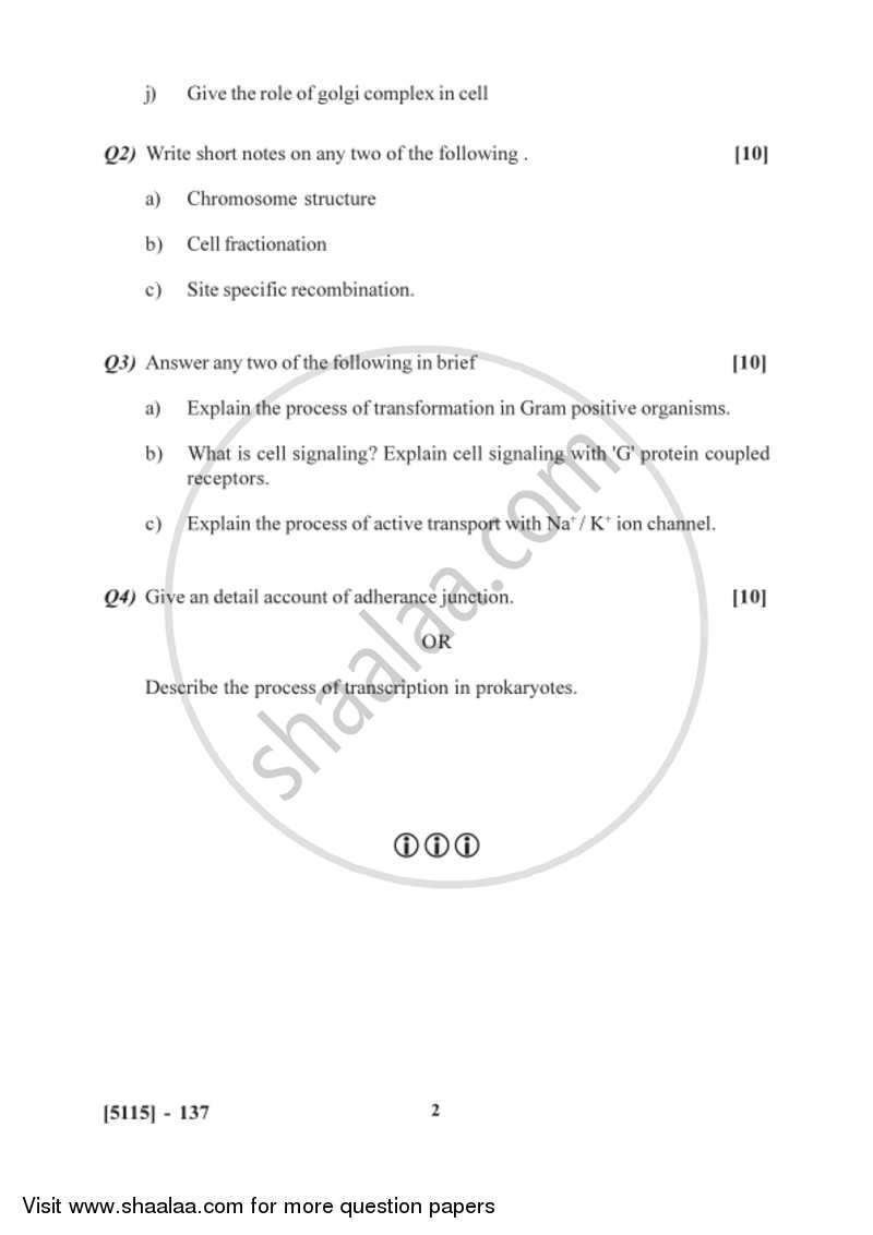 Cell and Molecular Biology Microbial Genetics 2016-2017 Semester 3 (FYBSc) - University of Pune question paper with PDF download