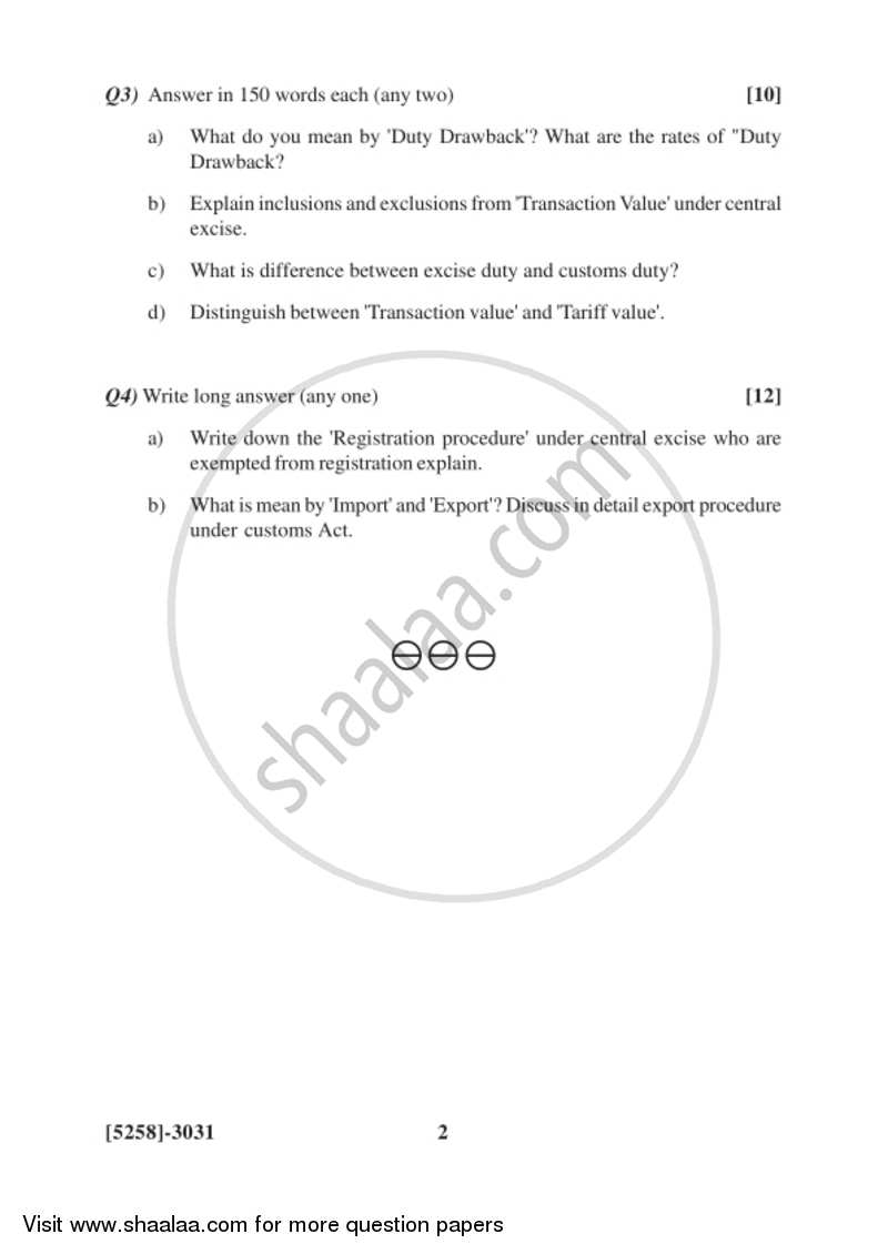 Central Excise and Custom Duty 2017-2018 T.Y.B.Com Vocational - University of Pune question paper with PDF download