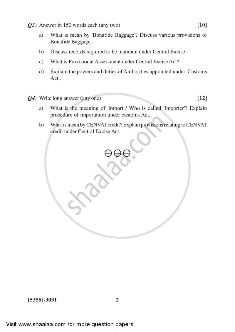 Central Excise and Custom Duty 2017-2018 T.Y.B.Com Vocational - University of Pune question paper with PDF download